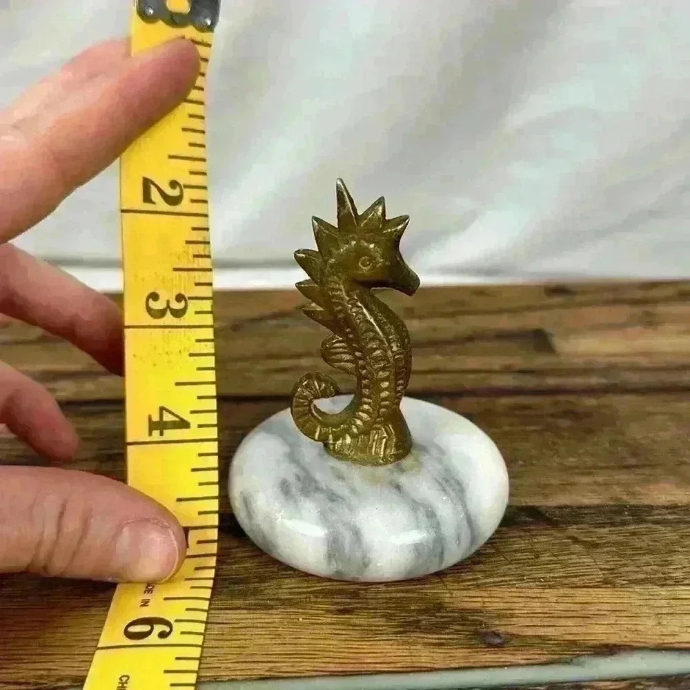 Vintage Brass Seahorse Figurine on Marble Base - Picture 5 of 5